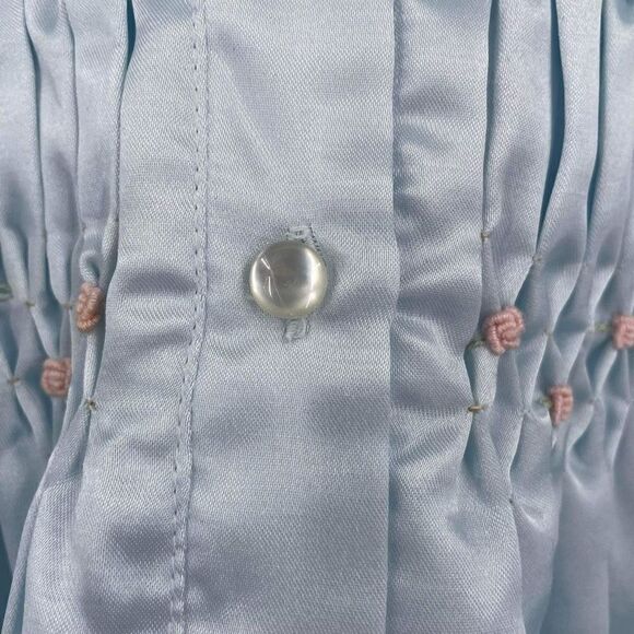 NWT Vintage Nicole Women's Satin‎ Long Sleeve Maxi Nightgown Light Blue Medium - Picture 9 of 12